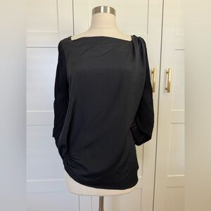 diane von furstenberg black asymmetrical pleated blouse top